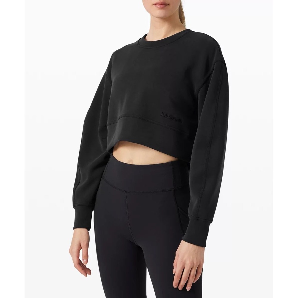 Lululemon Womens Soft Ambitions Black‎ Cropped Crew Athleisure Sweatshirt L/XL